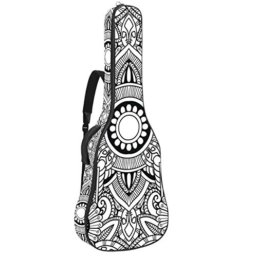 Gitarren-Gigbag, wasserdicht, Reißverschluss, weicher Gitarren-Rucksack, Bassgitarre, Akustik- und klassische Folk-Gitarre, schwarz / weiß mit Blumenmuster