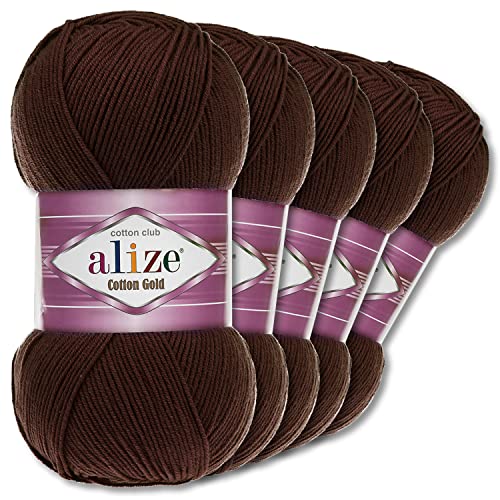 Wohnkult Alize 5 x 100 g Cotton Gold Premium Wolle| 39 Farben Sommerwolle Garn Stricken Amigurumi (26 | Kaffee)