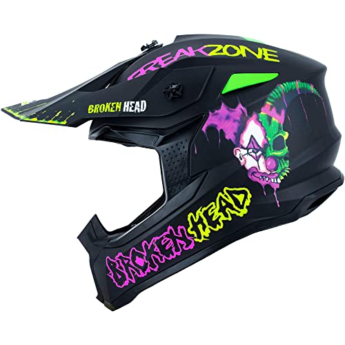 Broken Head FreakZone Cross-Helm Schwarz-Grün-Pink matt – Motocross – MX – Quad – Supermoto (L 59-60 cm)
