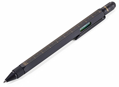 TROIKA CONSTRUCTION Multitasking-Kugelschreiber - PIP20/BG - schwarz/gold - Zentimeter- und Zoll-Lineal - 1:20 m und 1:50 m Skala - Wasserwaage - Schlitz- und Kreuzschraubendreher - Stylus
