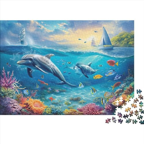 Wasserwelt Holzpuzzles Erwachsene 1000 Teile Dolphin Family Challenging Games Educational Game Wohnkultur Geburtstagsgeschenk Stress Relief 1000pcs (75x50cm)