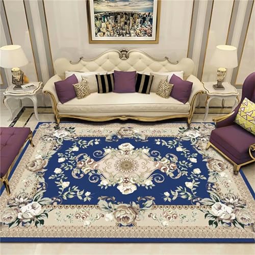 AU-OZNER Schlafzimmer deko Blauer Teppich, farbecht waschbarer Jugendteppich Mädchenteppichteppich Wohnzimmer,Blau,100x180cm