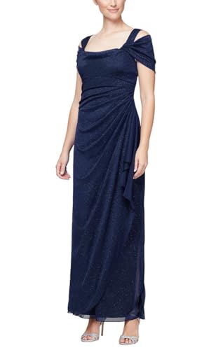Alex Evenings Damen Long Cold Shoulder Dress (Petite and Regular Sizes) Kleid für besondere Anlässe, Dunkles Marineblau Glitter, 42 Zierlich