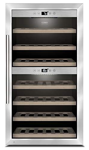 CASO WineComfort 660 Smart | Weinkühlschrank für 66 Flaschen | mit WLAN und WiFi App, 2 Zonen für 5-20°C, LED beleuchtet, freistehend, Edelstahl