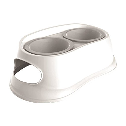 M-PETS Gamelle en plastique Plastic Bowl - 2x1100ml - Blanc et gris - Pour chien