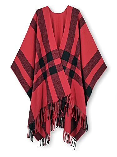 Amazon Brand - HIKARO Damen Winter Poncho Cape Warm Schal Wrap Open Front Printed Quaste Blanket Cardigans Festliche Geschenke für Mädchen