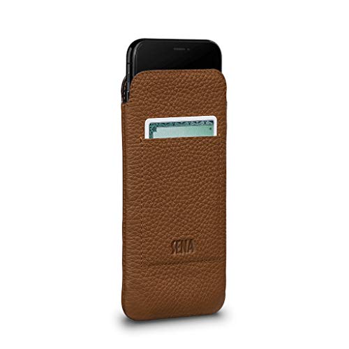 Sena UltraSlim Leather Wallet Sleeve Cell Phone Case for iPhone X, XS - Wireless Charging Compatible, Tan