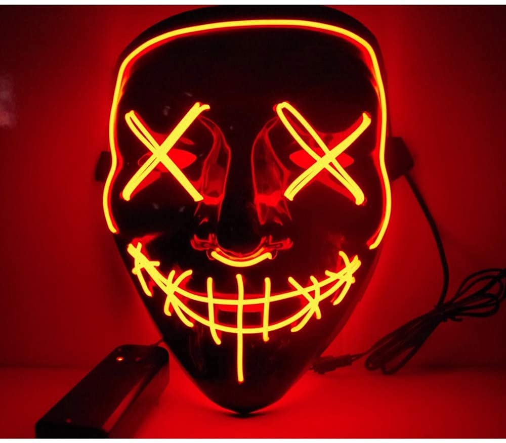 EONYUANGUO Halloween Maske, LED Gruselige Halloween Maske LED Glühmaske 3 Modi EL Wire Light Up Purge Face Rave Wire Kostüm für Halloween Festival Party (Gelb)