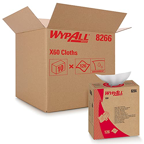 WypAll X60 Reinigungstücher 8266 – Reinigungstücher – 10 Pop-Up-Boxen x 126 Wischtücher, weiß (insges. 1.260)