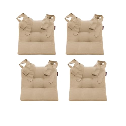 MAGMA Fino Stuhlkissen Sitzkissen Schleifenband Auflage Polster Stuhl Stuhlauflage Rattanstühle extra dick Esszimmerstühle 4er Set (Beige)