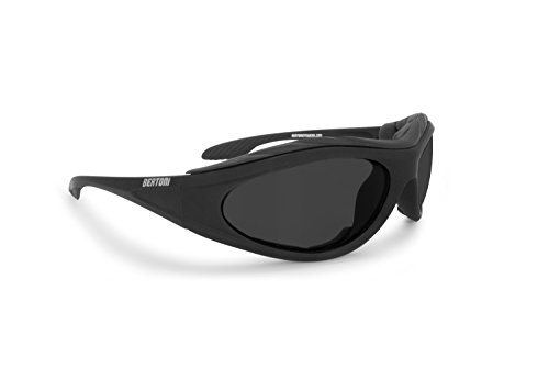 BERTONI Motorradbrille Beschlagfrei Windschutz - Matt Schwarz AF125 Bikerbrillen (Grey Lens)