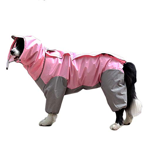 TFENG Hunde Regenmantel mit abnehmbarem Hoodie, Verstellbarer Outdoor-Tunnelzug Hundemantel, wasserdichte Hundejacke Regenjacke mit Kapuze und Kragenloch, 10 Größen (Rosa)
