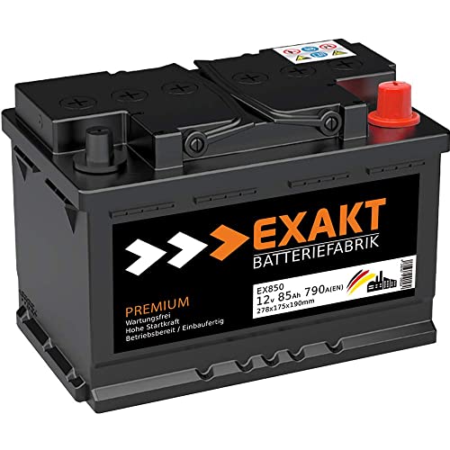 EXAKT Autobatterie 12V 85Ah Starterbatterie PKW KFZ Auto Batterie wartungsfrei statt 74Ah 75Ah 77Ah 80Ah