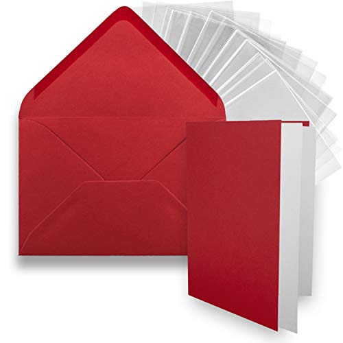 FarbenFroh by GUSTAV NEUSER 50x DIN B6 Faltkarten-Set - Rosenrot (Rot) - 11,5 x 17 cm - Doppelkarten mit Umschlägen, Einlegepapier und Cellophanbeutel zum Basteln