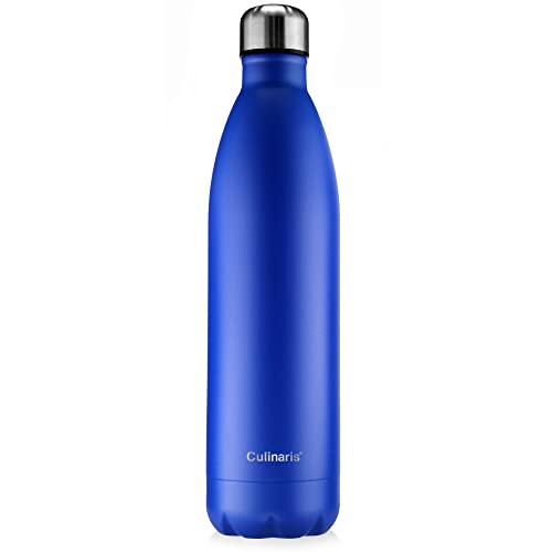 Culinaris - Edelstahl Isolierflasche, Trinkflasche, Thermoflasche, Auslaufsichere Wasserflasche - BPA Frei - Hält 24 Std. kalt & 12 Std. heiß (1000 ml, Blau)