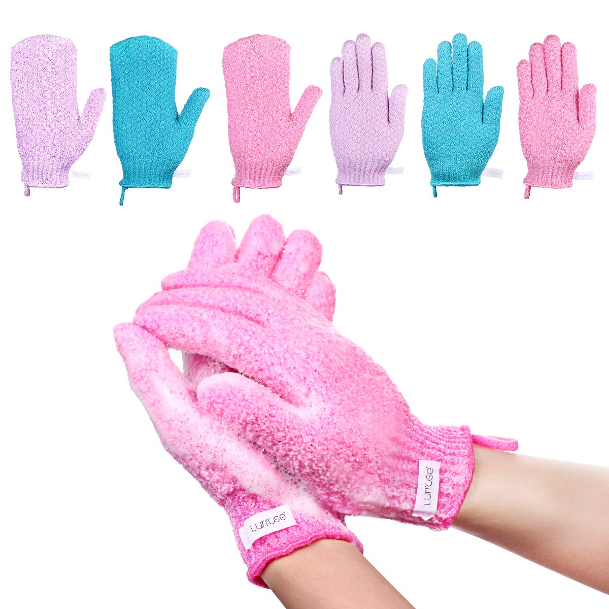 Peeling-Handschuhe Scrubbing Badehandschuhe doppelseitige Bathwater Scrubbing Massage Handschuhe für Männer Frauen Kinder,6 Paar