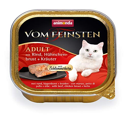 Animonda Vom Feinsten Adult Katzenfutter, Nassfutter für ausgewachsene Katzen, Schlemmerkern mit Rind, Hühnchenbrust + Kräutern, 32 x 100 g
