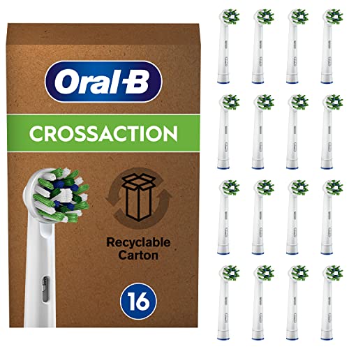 Oral-B CrossAction Aufsteckbürsten für elektrische Zahnbürste, 16 Stück, ganzheitliche Mundreinigung mit CleanMaximiser-Borsten, Zahnbürstenaufsatz für Oral-B Zahnbürsten, briefkastenfähige Verpackung