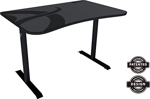 Arozzi Arena Fratello Curved Gaming and Office Desk with Full Surface Water Resistant Desk Mat Custom Monitor Mount Cable Management Cut Outs Under The Desk Cable Management Netting - Dark Grey