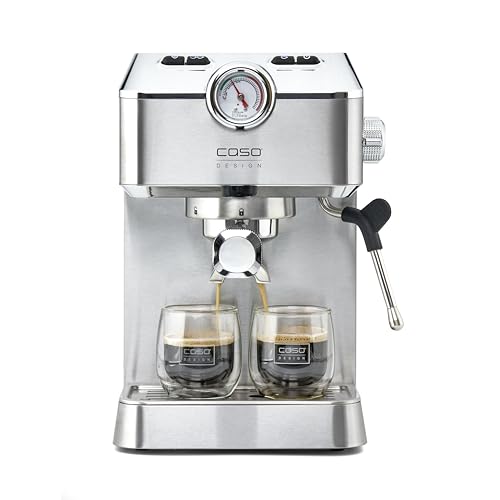 Caso Espresso Gourmet - Siebträgermaschine aus Edelstahl, leistungsstarke 19 bar Ulka-Pumpe, mit Milchaufschäumer, für Kaffeepulver oder ESE Kaffeepads, für 2 Tassen, mit Tassewärmeplatte