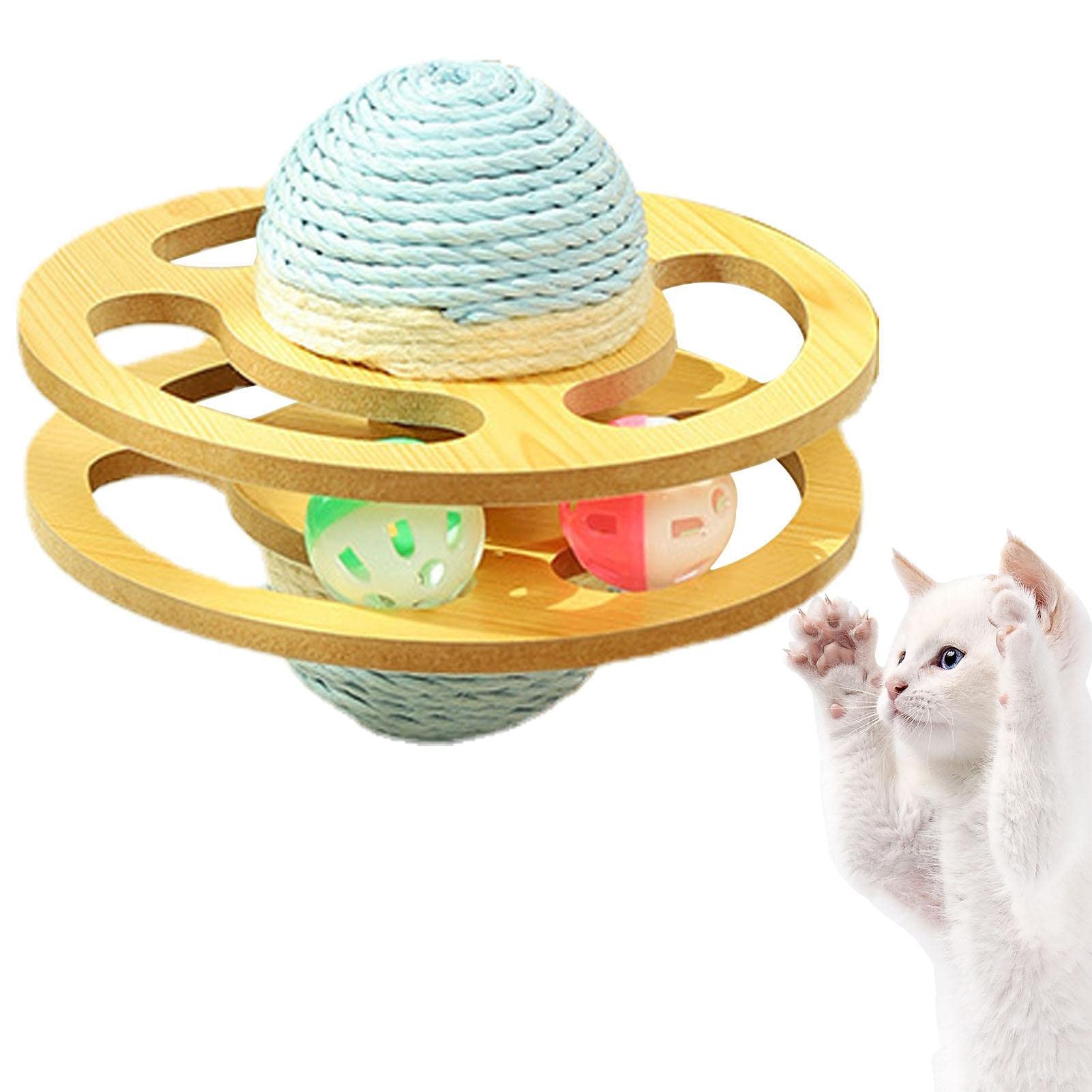 delr Katze Gymnastikball | Planet Shape Cat Paly Spielzeug,Kratzspielzeug für Katzen, natürliches Sisalseil, Katzenkratzball, Kratzspielzeug mit Ball für Katzen