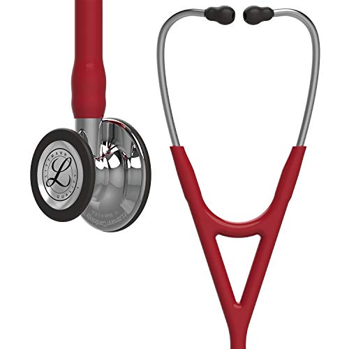 3M Littmann Cardiology IV Stethoskop für die Diagnose, Bruststück und Schlauchanschluss hochglanzpoliert, burgunderroter Schlauch, Ohrbügel aus Edelstahl, 69 cm, 6170