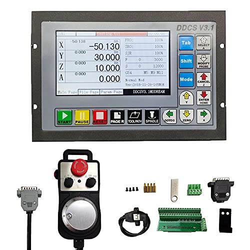 RATTMMOTOR DDCS V3.1 Offline Controller 4 Achsen 500kHz Offline CNC Motion Controller und 100PPR MPG Handrad mit Not-Aus-Schalter für Schrittmotor Servomotor