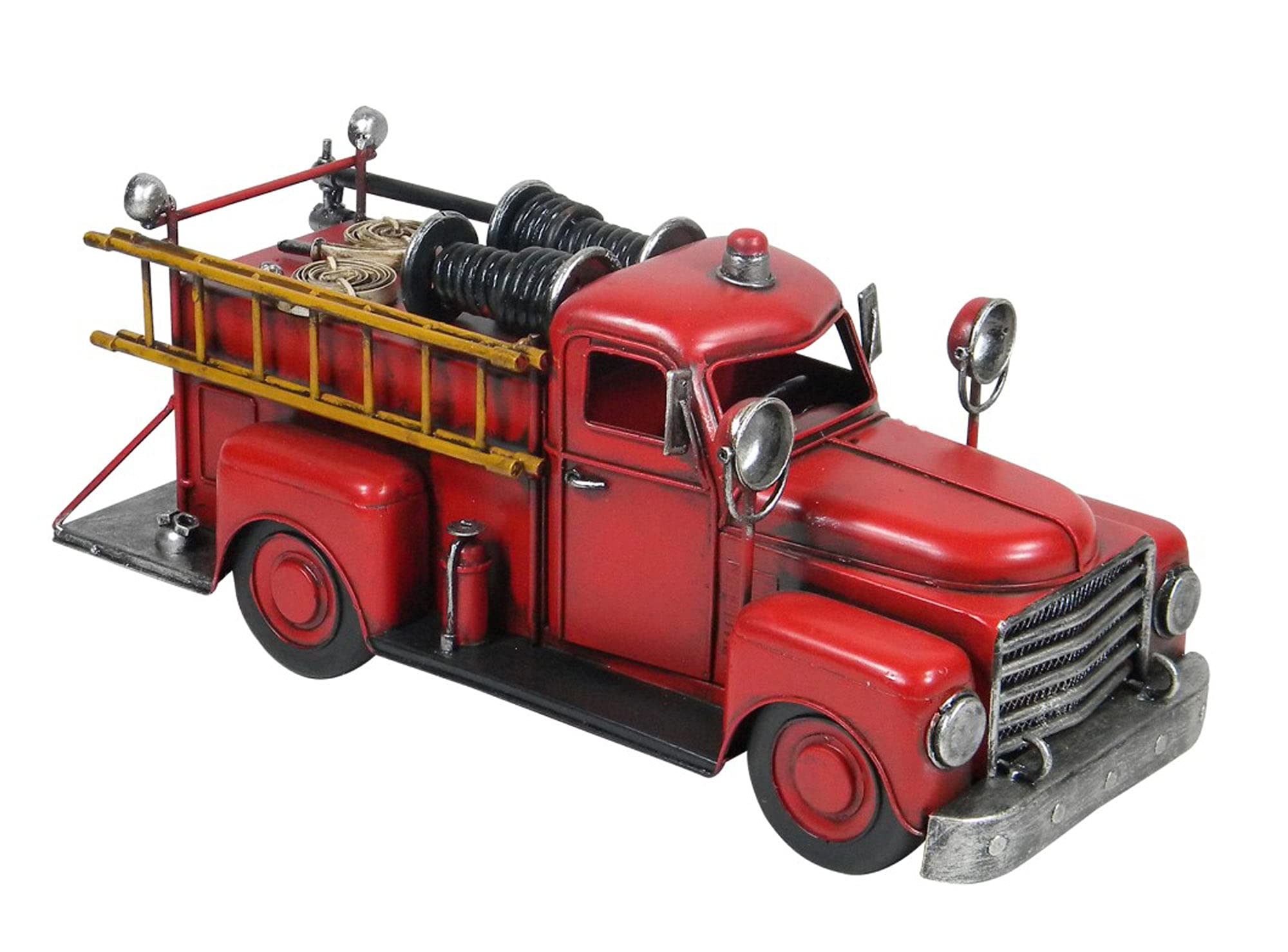 G&S Messing-Fahrzeug: Feuerwehrauto Vintage aus Metall, Rot, L 36 cm