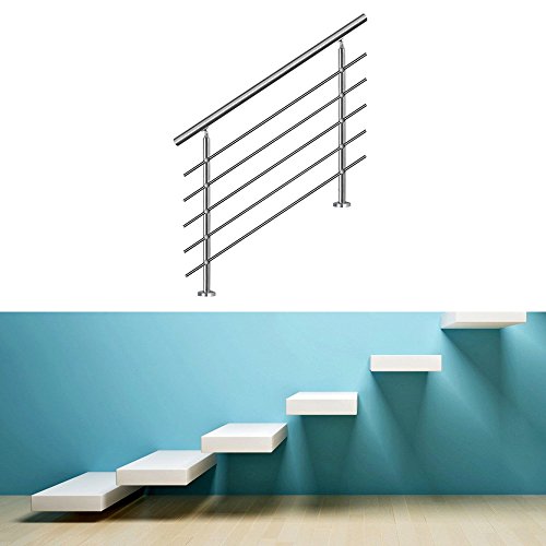 Jiubiaz Treppengeländer Edelstahl 100cm mit 5 Querstreben Innen und Außen Handlauf Geländer für Brüstung Balkon