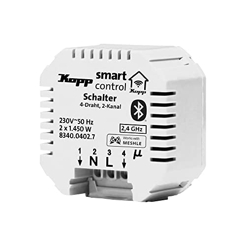 Kopp Smart-Control Serien-Schaltaktor, 2 Kanal, 4-Draht, Smart-Home Bluetooth-Mesh Technologie, Amazon Alexa, Google Home, 834004027