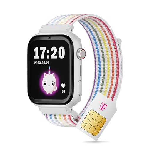 Deutsche Telekom SaveFamily SaveWatch+ Kinder Smartwatch SIM-Karte 30€ Amazon-Gutschein nach Registrierung - Kinderuhr mit GPS und Anruf Funktion, Nachrichten, Schulmodus, SOS (Regenbogen | Weiß)