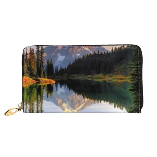 YoupO Mountain and Lake Pictures Wallet for Women Leather Purse with Zipper Coin Pockets Fashion Handbag Bag, Schwarz , Einheitsgröße
