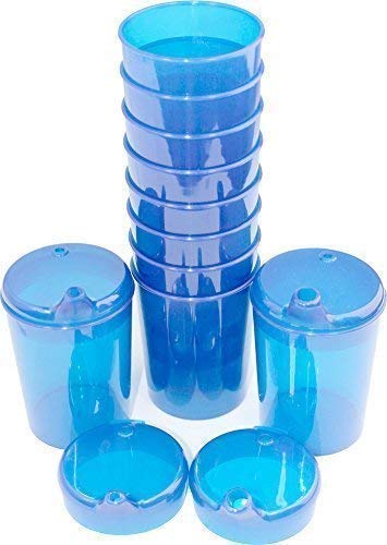 Medi-Inn Schnabelbecher 250 ml Praktisches Set: 10 Unterteile mit 20 Deckeln (10 x mit Öffnung 12 x 10 mm u. 10 x mit Öffnung 4 x 4 mm) | blau