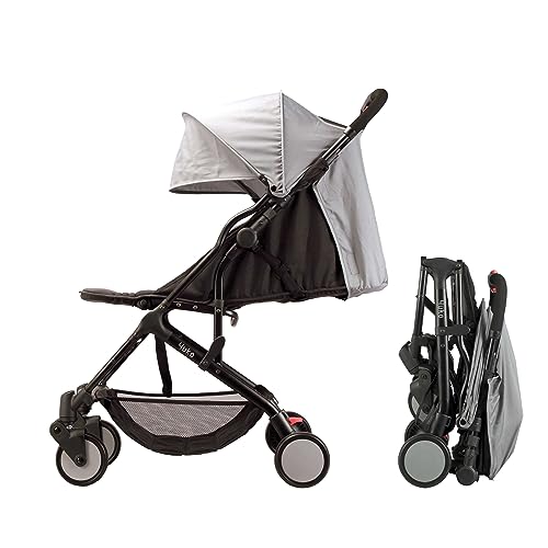 BAMBISOL - Kinderwagen Citadine YUKO² – Ultra kompakt zur Geburt – faltbar, mit einer Hand, Transporttasche (schwarz grau)