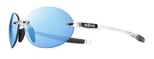 Revo Sonnenbrille Descend O: Polarisierte Gläser mit randlosem ovalem Rahmen, Kristallrahmen mit blauen Wassergläsern