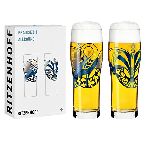 Ritzenhoff 3781004 Trinkglas universal 600 ml - Serie Brauchzeit Nr. 4 – 2 Stk. mit abgestimmtem Motiv – Made in Germany