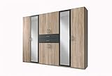 lifestyle4living Kleiderschrank mit Spiegel 270 cm | Drehtürenschrank Schlafzimmerschrank Schrank | 8 türig 2 Schubladen Eiche Sonoma Graphit-Grau