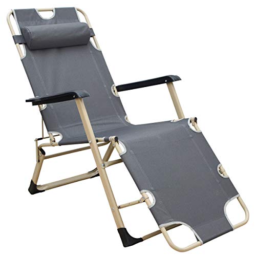 AMANKA Liegestuhl mit Auflage und Kopfkissen - 178cm Gartenliege Campingliege Sonnenliege Grau