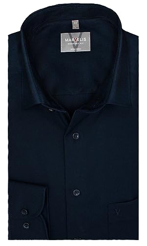 Marvelis Comfort Fit Herren Langarm Businesshemd Nachtblau| Reine Baumwolle | New Kent Kragen Gr. 44