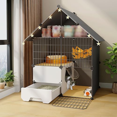 Katzenkäfig für Den Innenbereich mit Dachvorsprüngen, Katzengehege mit Katzentoilette, Platz für Dinge, Mehr Platz, Leicht zu Reinigen (Size : 75x39x109cm)