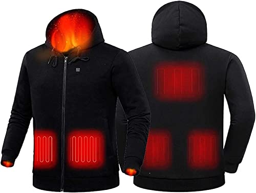 DACUN Beheizter Pullover-Hoodie, Unisex-Smart-Sweatshirt mit elektrischer Heizung, wiederaufladbar for den Winter im Freien, 5 Heizzonen (Color : Schwarz, Size : 3XL-3XLarge)