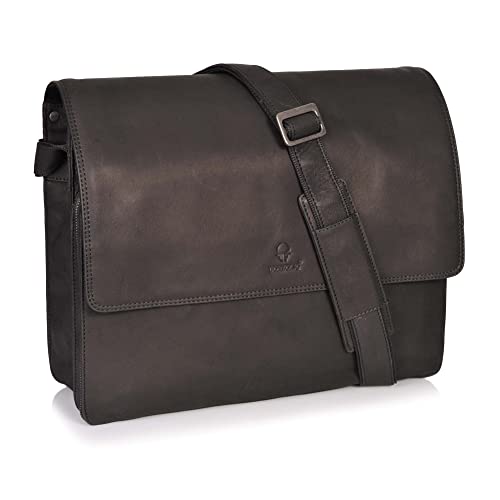 DONBOLSO New York Messenger Bag aus Leder - Hochwertige Laptop Umhängetasche aus Leder - Hochwertige Aktentasche für Damen & Herren - Business Tasche (Schwarz Vintage, L)