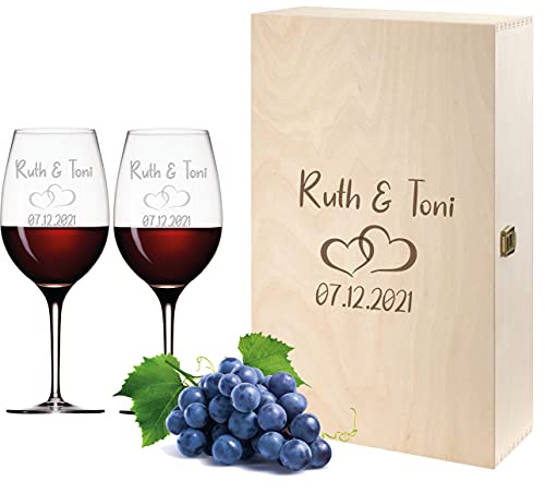 FORYOU24 Premium Weinkiste Ringe mit 2 Leonardo Weingläsern mit Gravur