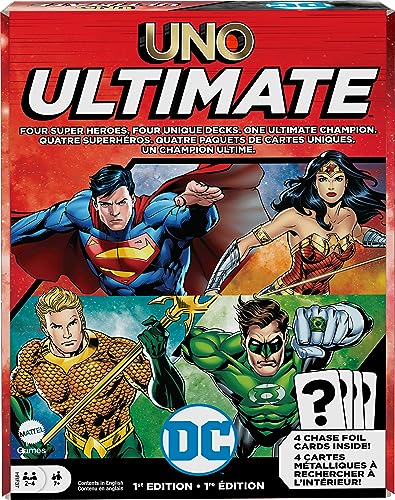 Mattel Games Ultimatives DC-Kartenspiel für Kinder & Erwachsene mit 4 Charakter-Decks, 4 Sammel-Folienkarten und Sonderregeln