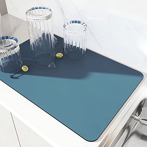 Kitchen Super Absorbent Draining Mat, Drying Mat for Kitchen Counter, Dish Mat Drying Kitchen Mat (Blue,19.7 * 23.6inch)