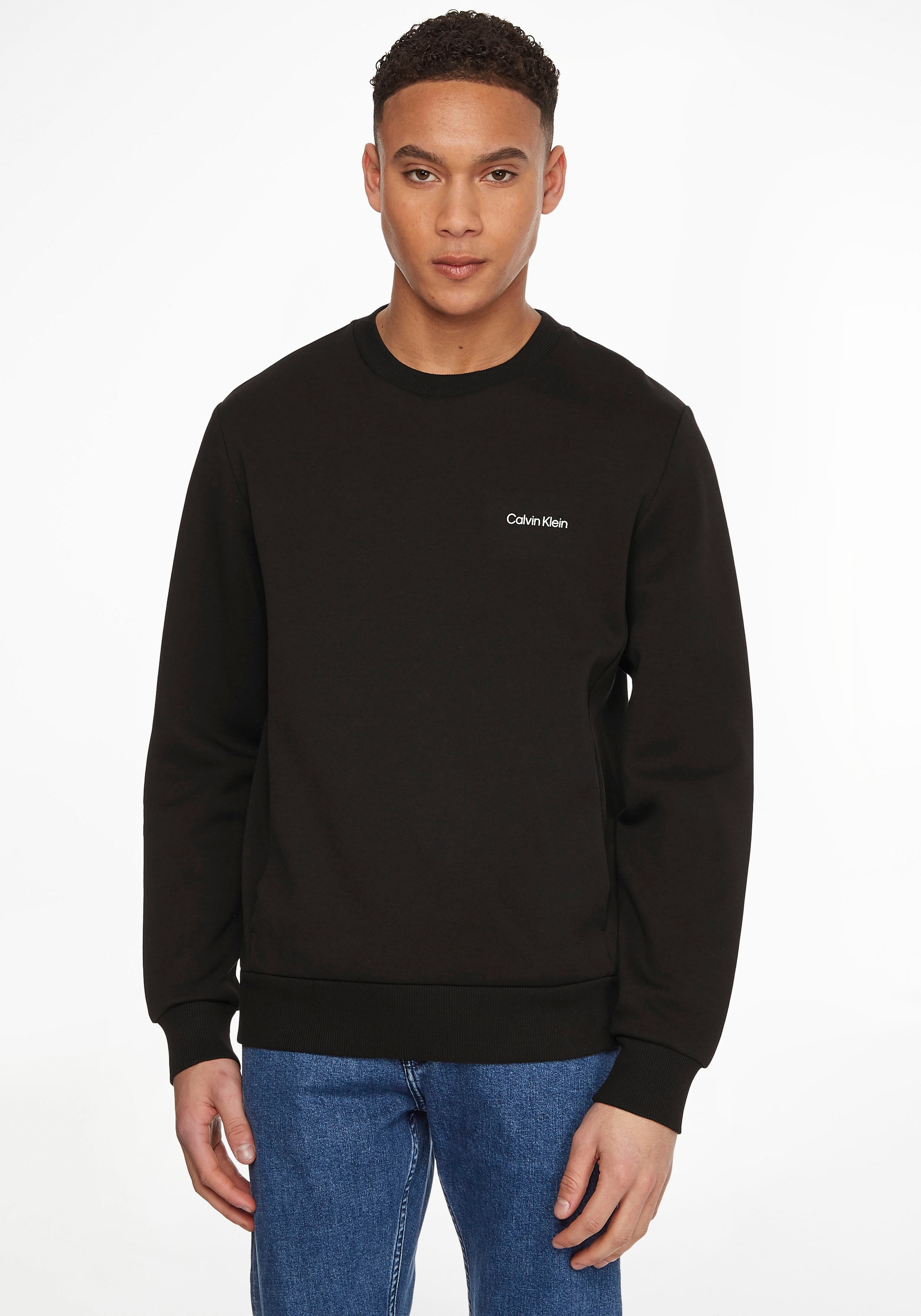 Calvin Klein Herren Micro Logo Repreve Sweatshirt Schweres Strickmaterial, Ck Black, XL