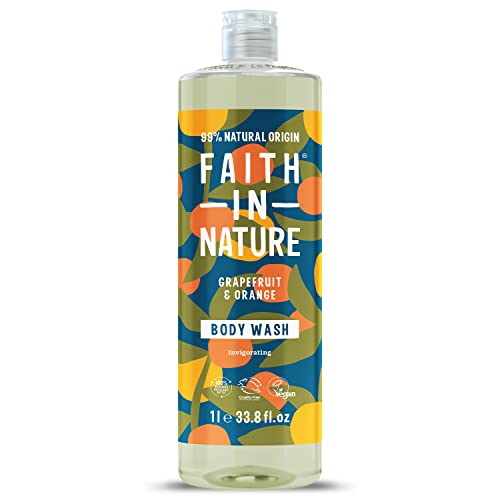 Faith In Nature 1L Natural Grapefruit & Orange Body Wash, Invigorating, Vegan and Cruelty Free, No SLS or Parabens