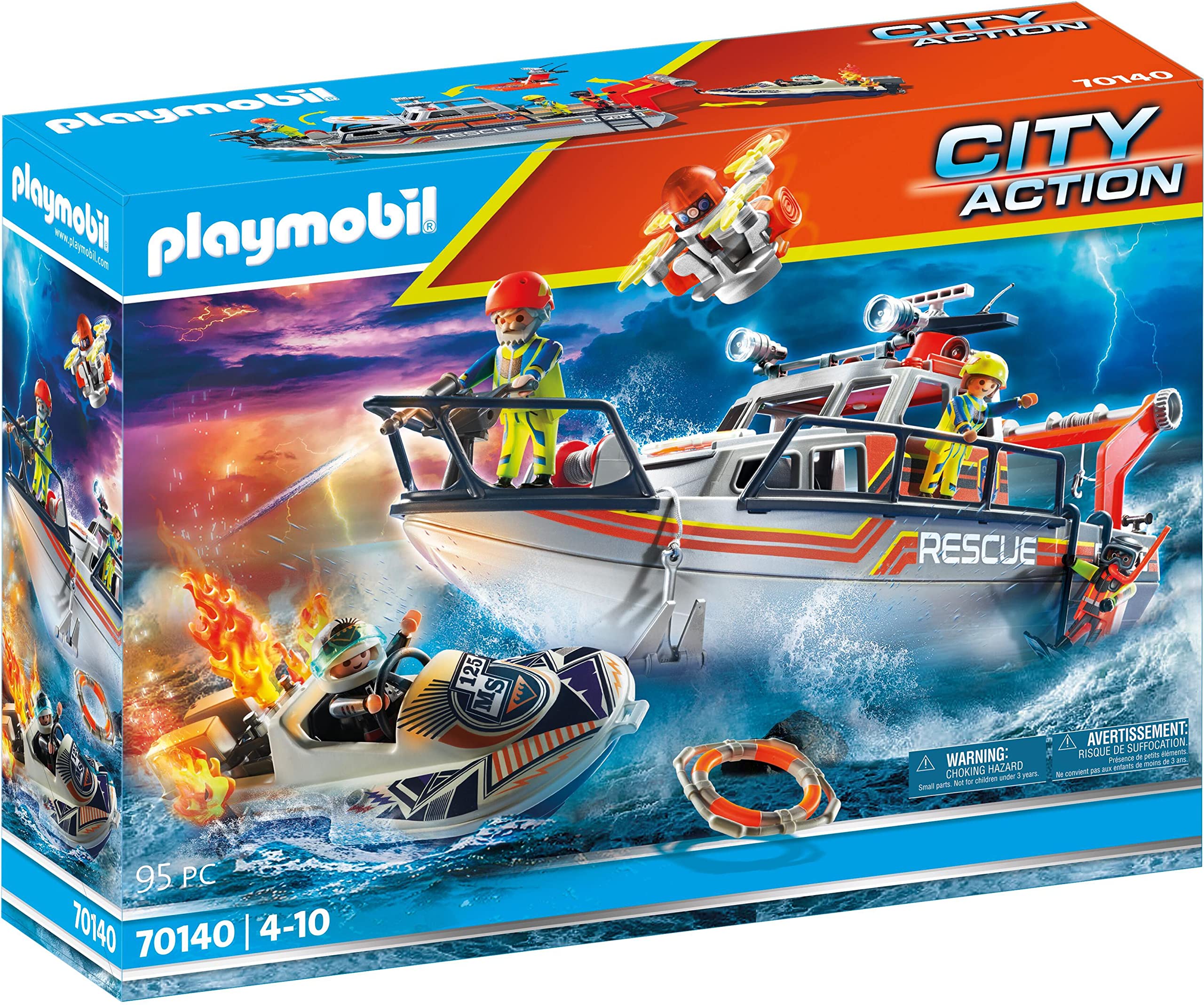 PLAYMOBIL City Action 70140 Seenot: Löscheinsatz mit Rettungskreuzer, ab 4 Jahren
