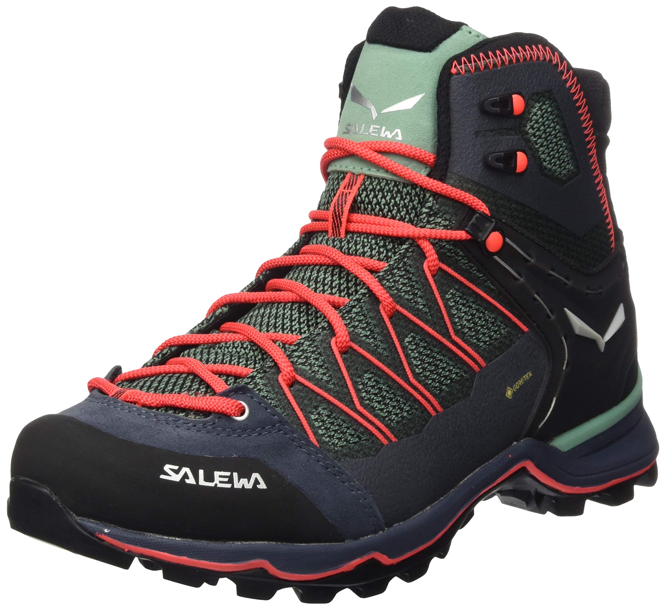 Salewa WS Mountain Trainer Lite Mid Gore-TEX Damen Trekking- & Wanderstiefel, Grün (Feld Green/Fluo Coral), 38 EU