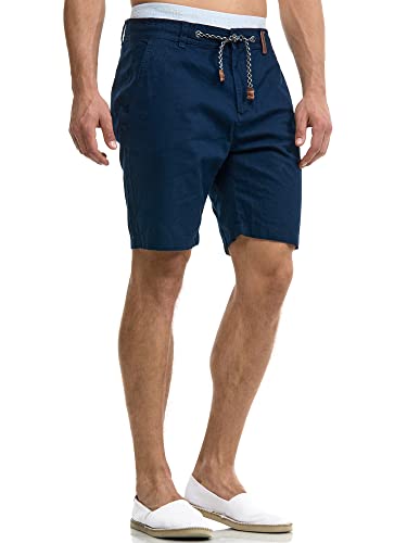 Indicode Herren Bowmanville Shorts aus 55% Leinen & 45% Baumwolle | Kurze Regular Fit Hose Leinen-Shorts Sommerhose Herrenshorts Short Men Pants Freizeithose kurz für Männer Navy S